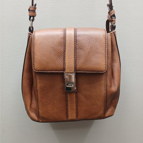 Brahmin Genuine Pebbled Leather Flap Shoulder Crossbody Bag Retro Twist Lock - Picture 1 of 15